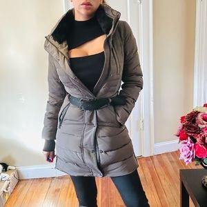 ZARA Belted Puffer Jacket With Fur neck